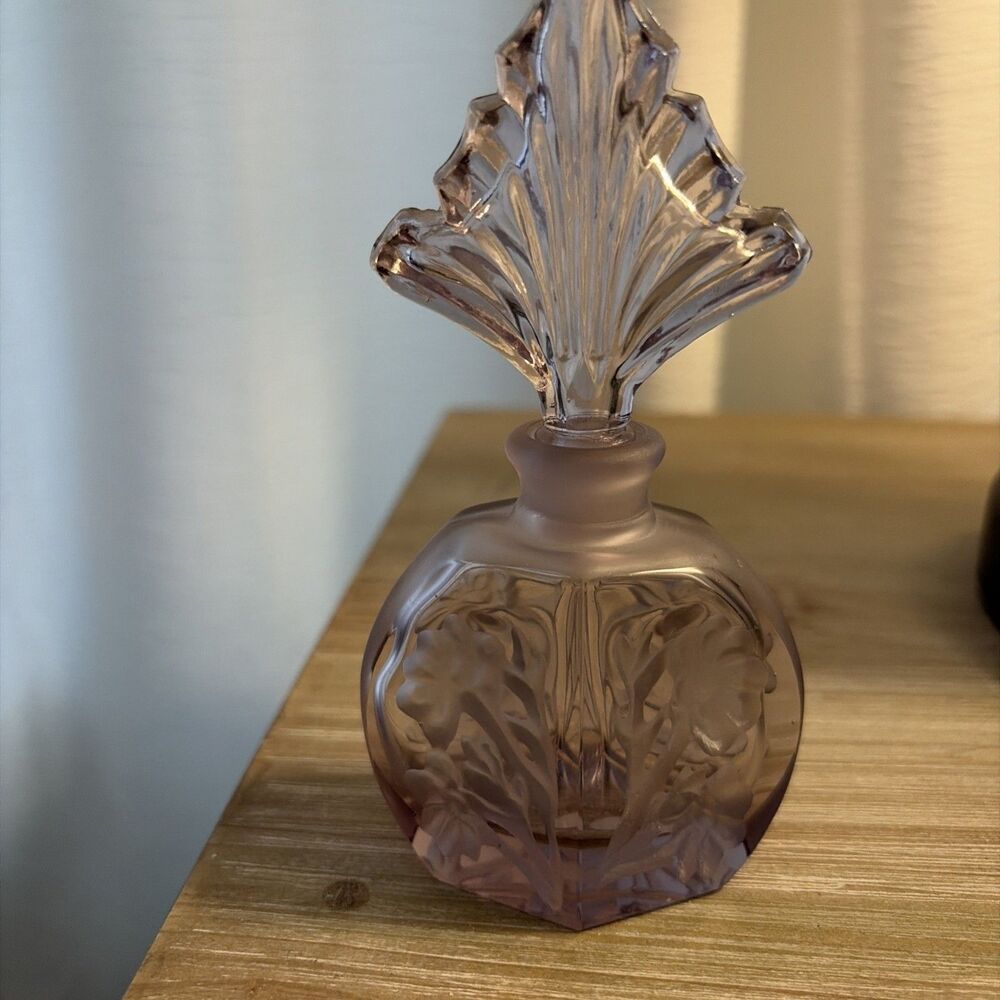 Silvestri Handcrafted Satin Glass Perfume Bottle & Stopper Purple Frosted Great